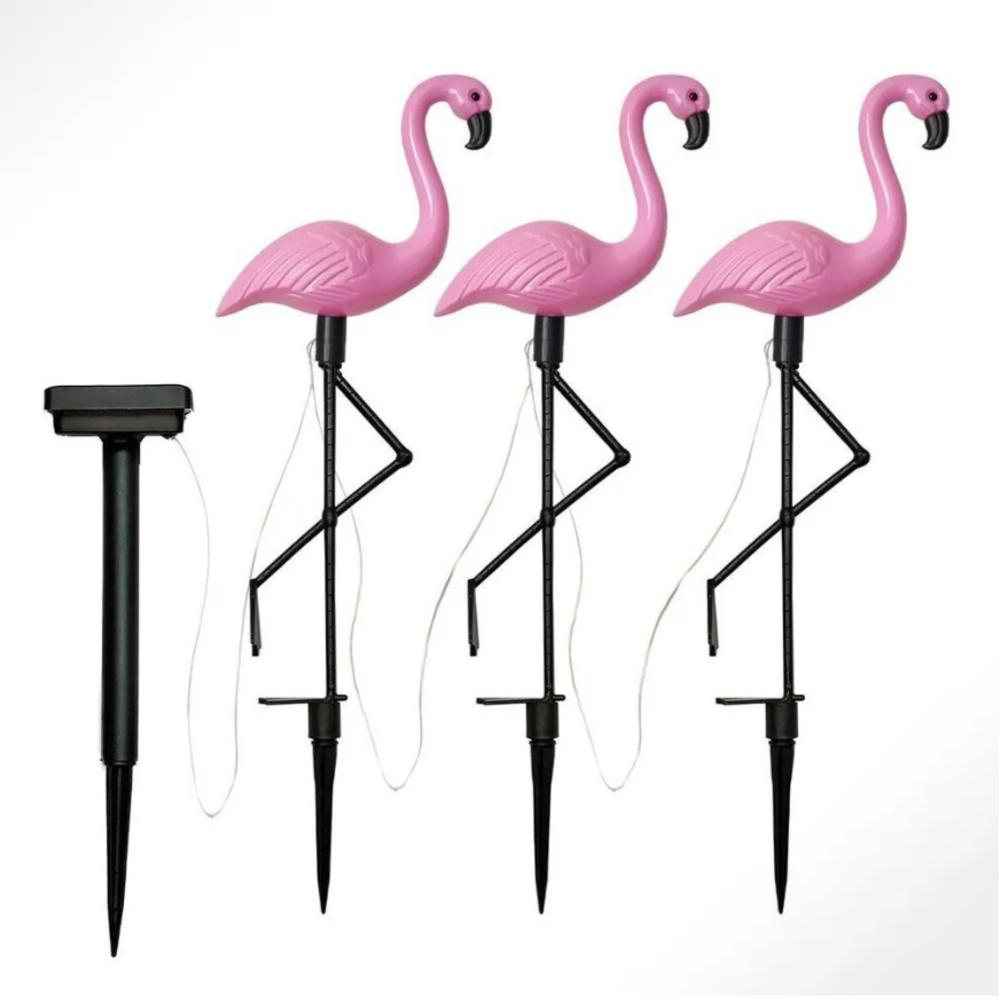 3Pcs Solar Powered Flamingo Ground Stake Lights Waterproof Outdoor Garden Pathway Decorative Night Lights for Yard Patio Lawn