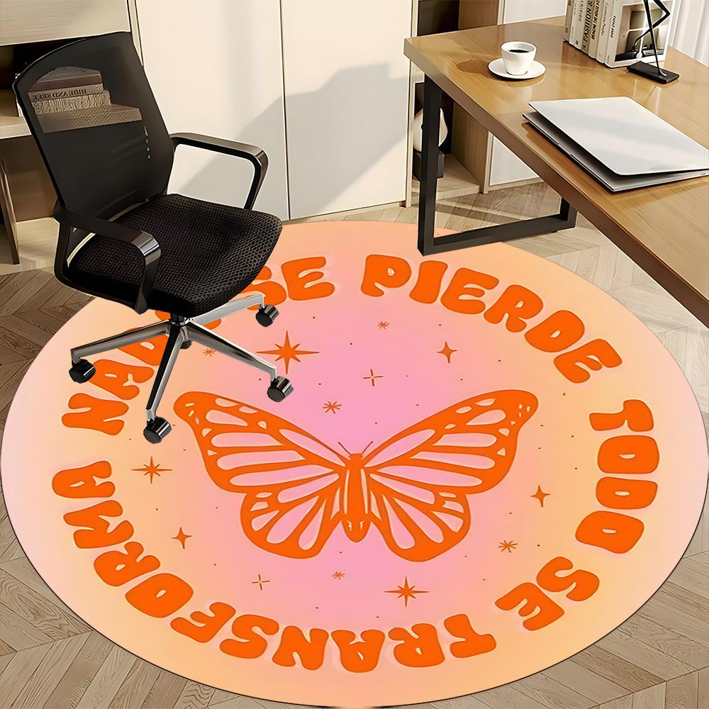 1pc Butterfly Transformation Office Round Area Rug,  Mat Suitable For Office, Under Office Chairs Bedroom Living Room Home Decor, Room Deco