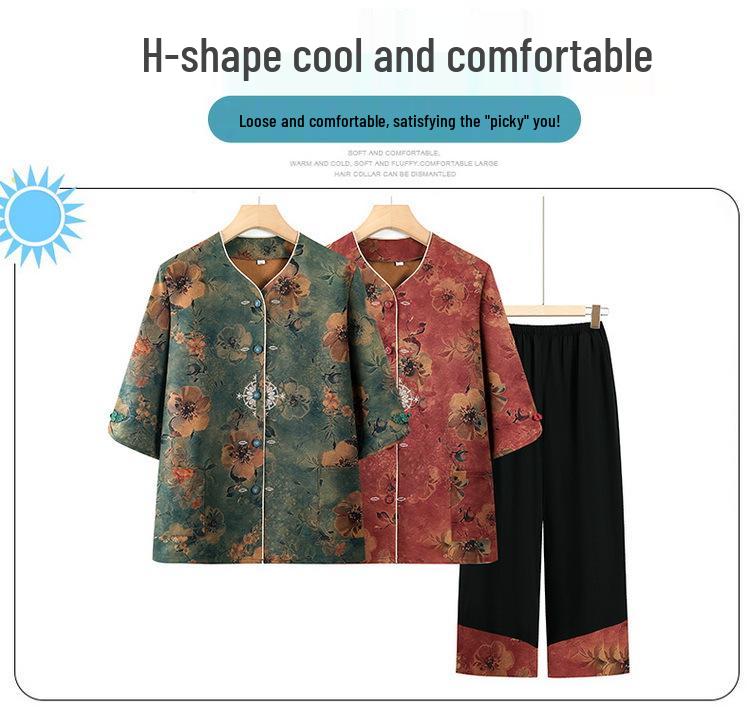 Plus Size Women's Mid-Sleeve Tang Suit Top & Pants Set - Stylish Spring/Autumn Chinese Style for Mom
