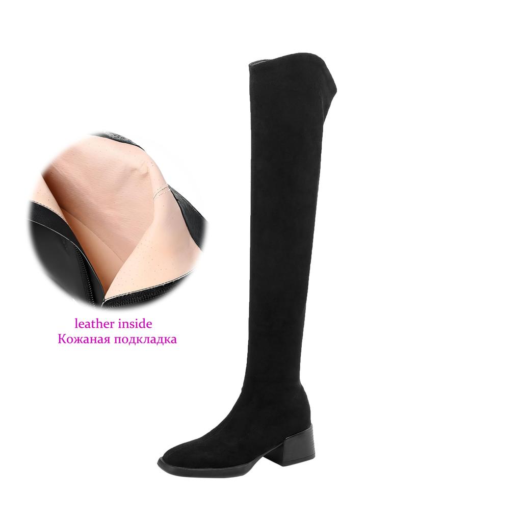 Krazing Pot Flock Autumn Winter Shoes Med Heels Size 43 Over-the-knee Boots Beauty Lady Slip On Elastic Thigh High Boots