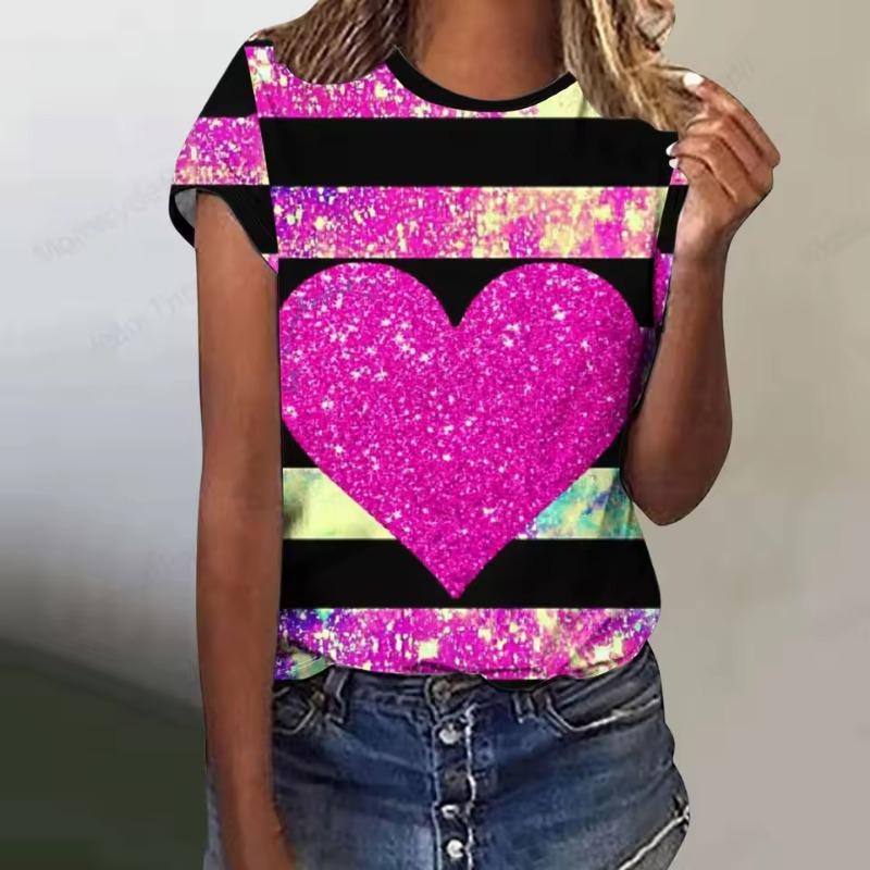 Liebesherz 3D-Druck T-Shirt Damenmode Übergroßes T-Shirt Harajuku Kurzarm Oberteile Tees Valentinstagsgeschenk T-Shirt O-Ausschnitt