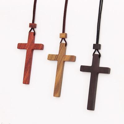 Mahogany Ebony Wood Cross Necklace Crafts Pendant Fashion Christian Wood Art Accessories