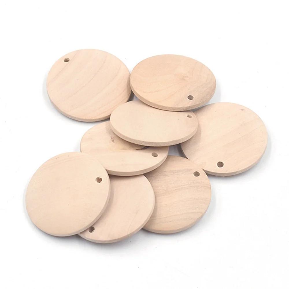 10pcs/20pcs Flat Round Coin Natural Wood 15mm 20mm 25mm 30mm 35mm 40mm 50mm Loose Pendants Beads for DIY Pendant Crafts Jewelry Making Accessories