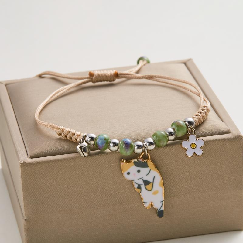 Creative Colorful String Cat Bracelet Woven Glass Handmade Bead Bracelet Hand Rope Jewelry Accessories Cartoon Hand Ring Women