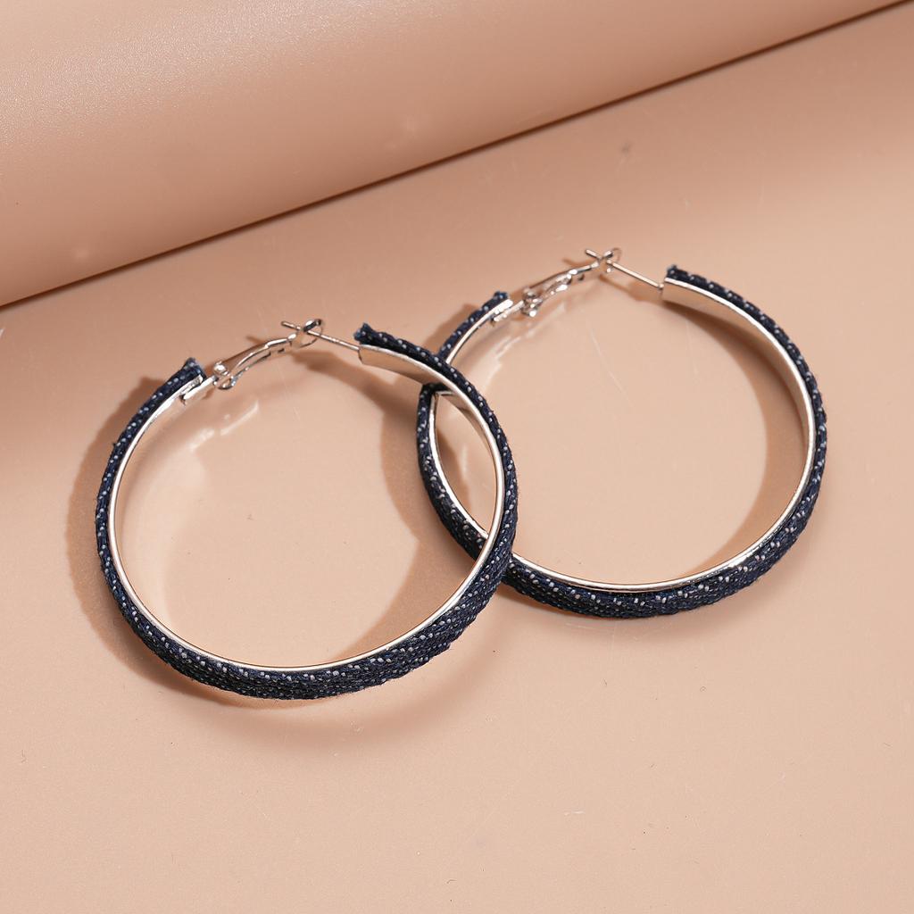Fabric Autumn and Winter Denim Geometric Round Silver Needle Earrings Simple Earrings