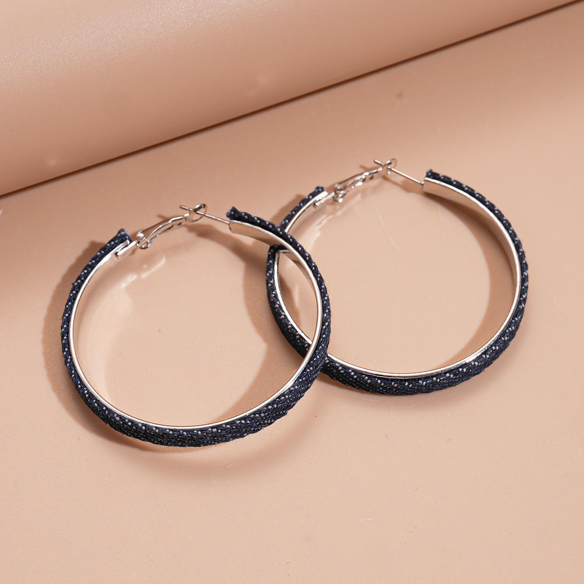 Ткань осень и зима джинсовые геометрические круглые серебряные игольчатые серьги простые серьги