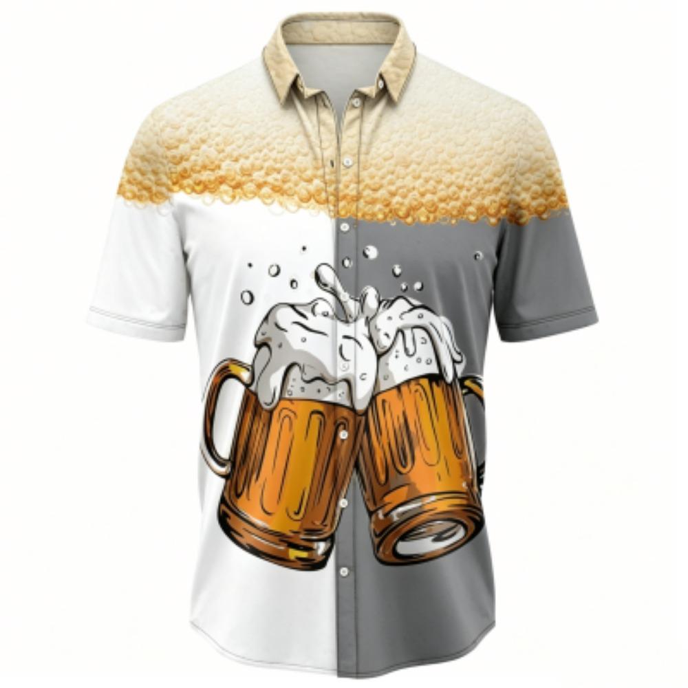 Herren Sommer Color Blocking Bierdruck Hemd Hawaiianischer Strandurlaub Kleidung Männliche Mode Street Style Hemd Tägliches Herren- und Damenhemd
