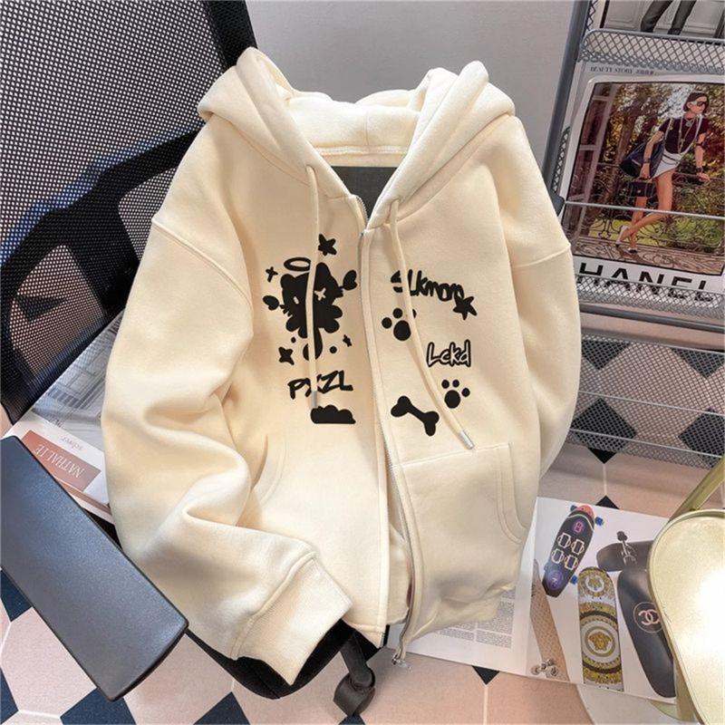 Spring And Autumn Thin 2025 New Cute Girl Zipper Hooded Fun Cat Jacket Collection Fashion Trends Versatile Casual Lazy Wind