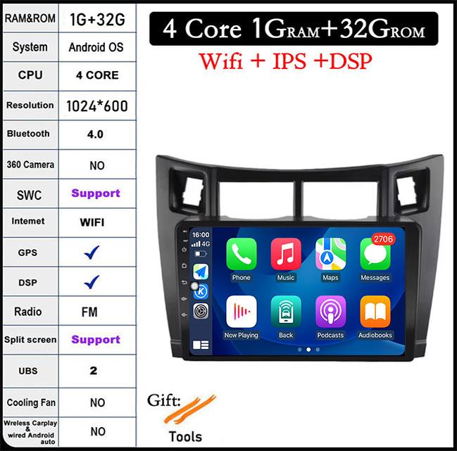 

Для Toyota Yaris 2005 2006 2007 2008 2009 -2012 Android 14 Carplay Автомагнитола Мультимедийный плеер GPS Видео Стерео Головное устройство DSP