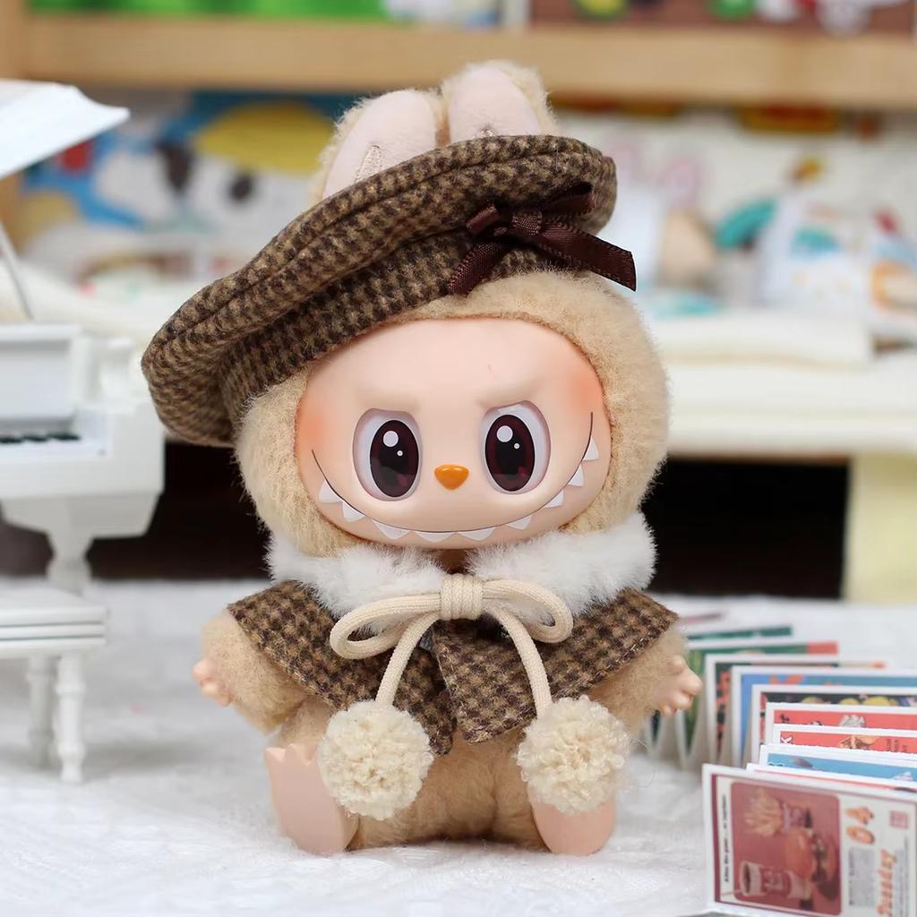 Mini Puppenkleidung Outfit Accessoires Für Korea Kpop Exo 15-17cm Labubu Klassischer Karostil Kleid Umhang Set Barett Kleidung Geschenk