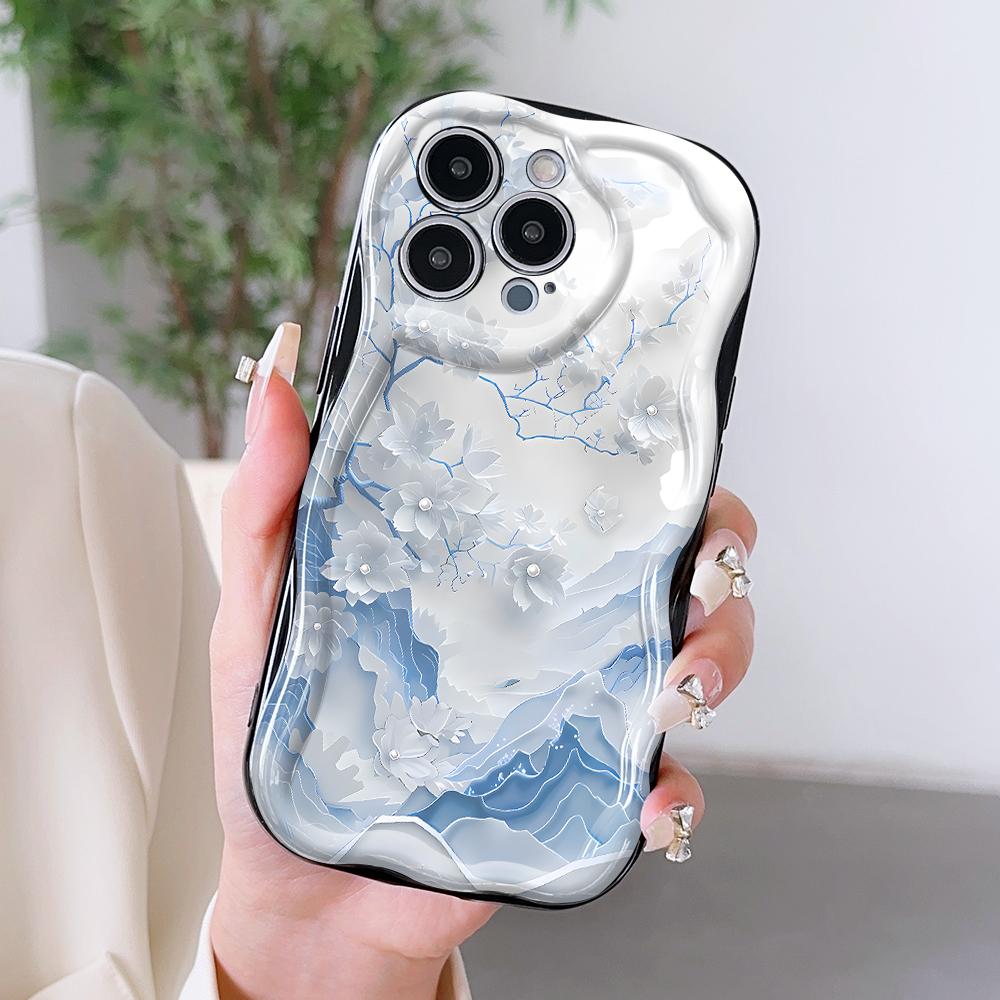 Kreslený vzor krémová textura pouzdro vlnitý okraj měkký silikonový kryt pouzdro na telefon pro OPPO Reno Realme OnePlus Vivo