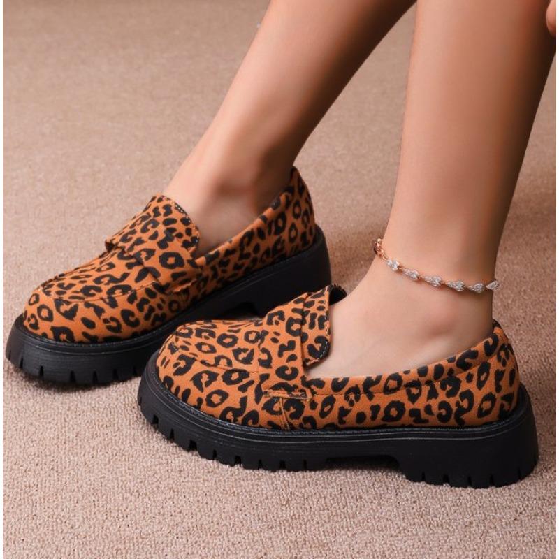 Women's Leopard Patchwork Slip-on Loafers Chunky Heel Platform Flats New Moccasins Casual Shoes Plus Size Zapatos