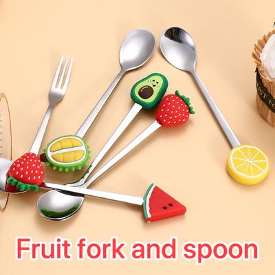 2 PCS Set Creative Fruit Shaped Stainless Steel Spoon Fork Flatware Cutlery Set for Home Kitchen and Restaurant