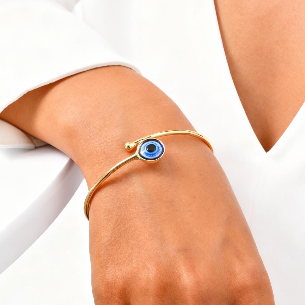 Vnox Gold Plated Thin Lines Cuff Bracelet, Türkiye  Lucky Blue Eye, Adjustable Wrist Bangle Jewelry Gifts