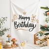 Minimalist Black White Happy Birthday Tapestry Party Backdrop for Kids Adults Birthday Decor Bedroom Photo Background