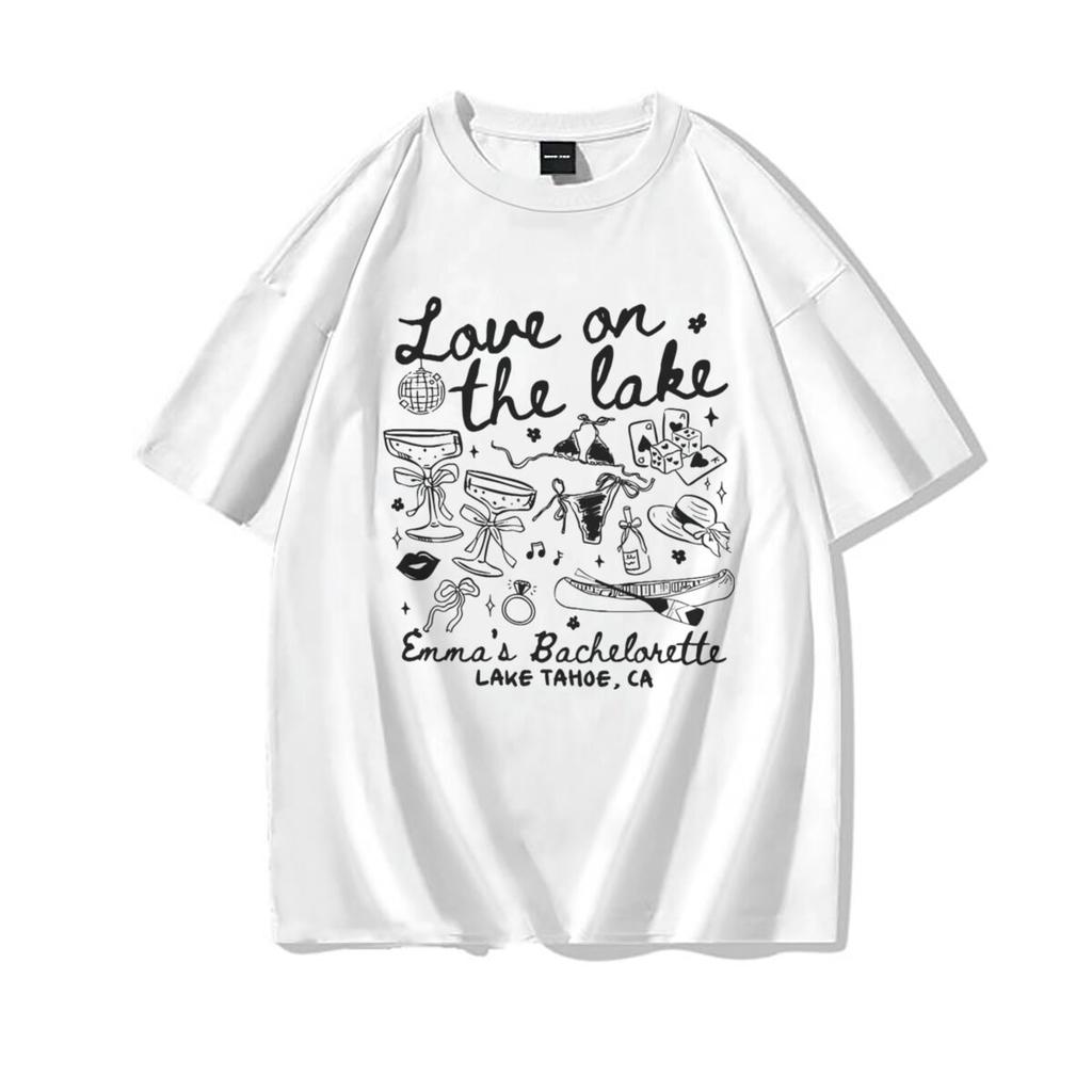 Love On The Lake Unisexs Tshirt Harajuku Graphic Casual Top 100 Cotton Tshirt Girls Retro Vintage Casual Round Neck Tops