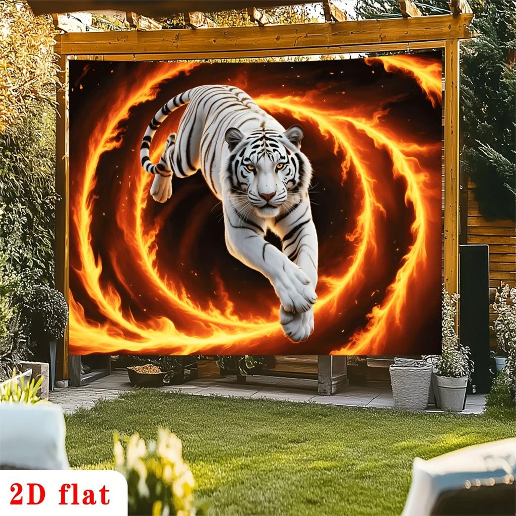 1Pcs Flaming White Tiger Decoration Background Winter Backdrop Decorations For Photo Studio Photo Booth Christmas Party
