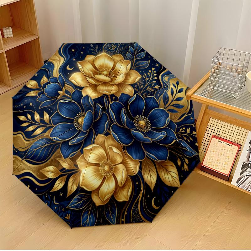 

Gnome in Floral Mandala Theme Automatic Umbrella Compact 8-Rib Design Sturdy Construction Durable Umbrella Stylish Accessory