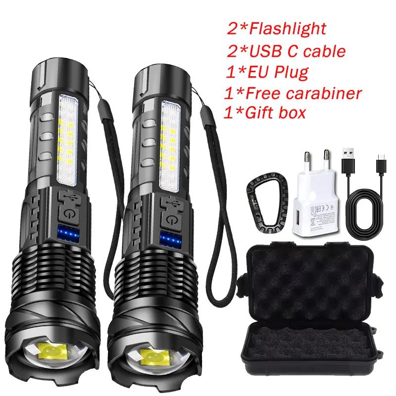Rechargeable LED Flashlight Zoomable Torch with LED Display 7 Modes Waterproof High Power Hand Light Outdoor Wilderness Camping