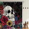 Totenkopf und Blumen Duschvorhang Gothic Boho Design Badezimmer Dekoration Dunkles Künstlerisches Muster Wasserdichtes Gewebe Einzigartiger Wohnstil