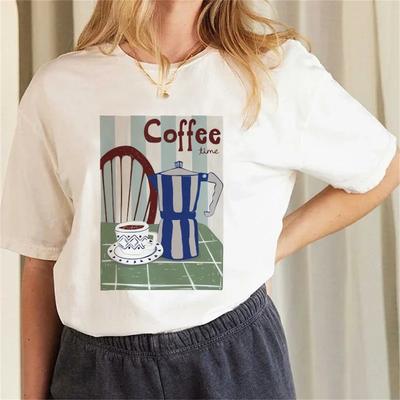 Women's Regular Versatile Top Retro Cartoon Coffee Enthusiast Printed Casual 90s Women's Cute Fun Pattern Fashion T-Shirt