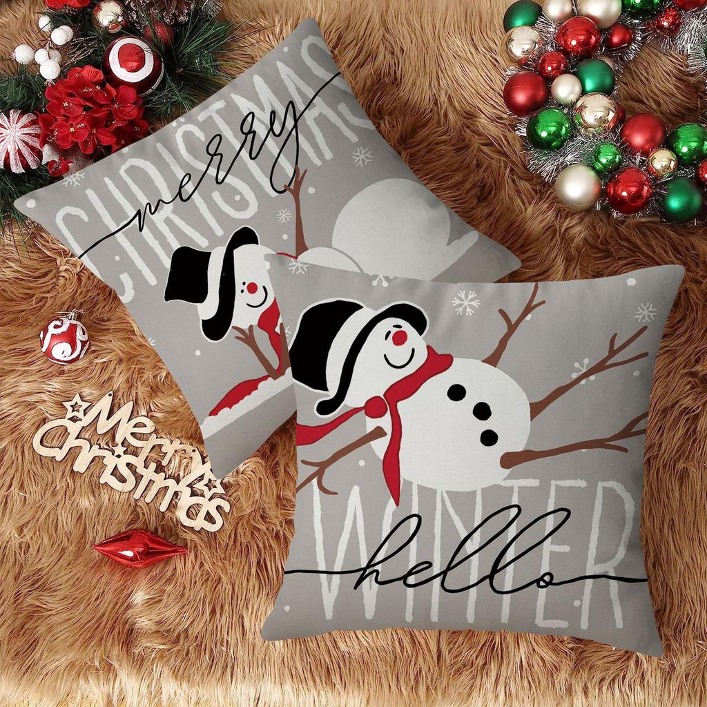 New Linen Cartoon Snowman Pillow Cover Christmas Decorative Sofa Cushion Linen Breathable Cushion Printed Cushion