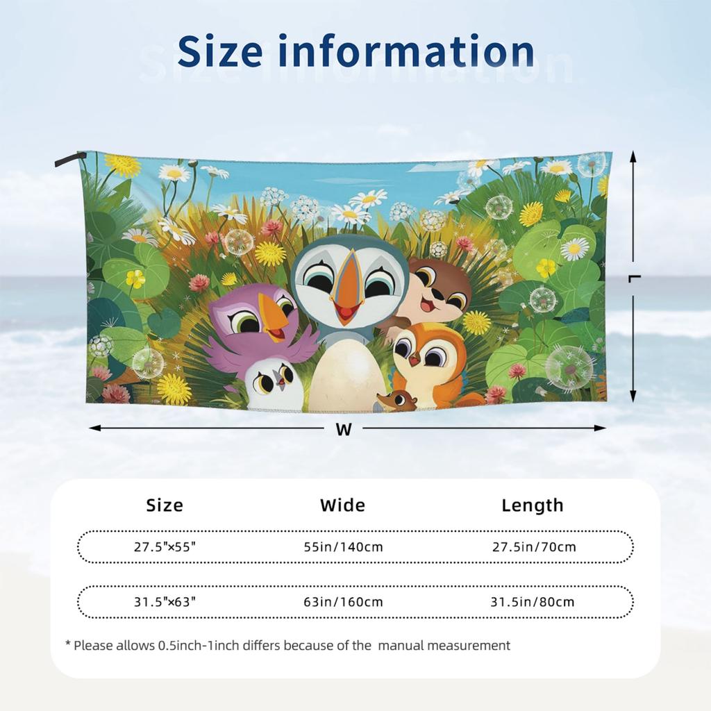 Puffin Rock Kreslená Plážová Osuška Měkké Mikrovlákno Rychleschnoucí Absorpční Rychlé Ručníky Na Plavání