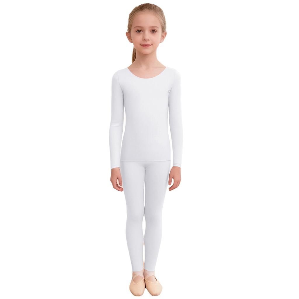 Versatile Kids Thermal Base Layer Set Round Neck Top & Elastic Waist Leggings – Ideal for Dance, Skating & Cold Weather