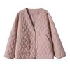 Design Rhombus V-neck  jacket for women's autumn and winter casual outer wear short  clothes