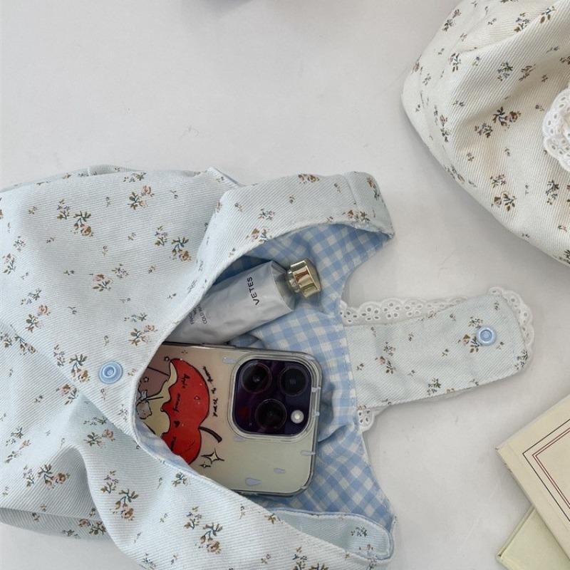 Cute floral handheld canvas bag, office miscellaneous items, small handbag, summer handbag, women's wrist bag