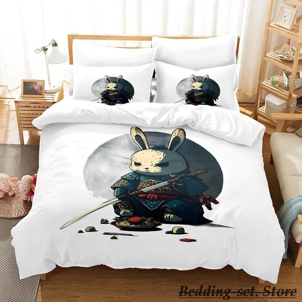 Samurai Kanin Sängklädesset Enkelt Twin Full Queen King Size Sängset Vuxen Barn Sovrum Påslakanset Anime sängkläder Säng