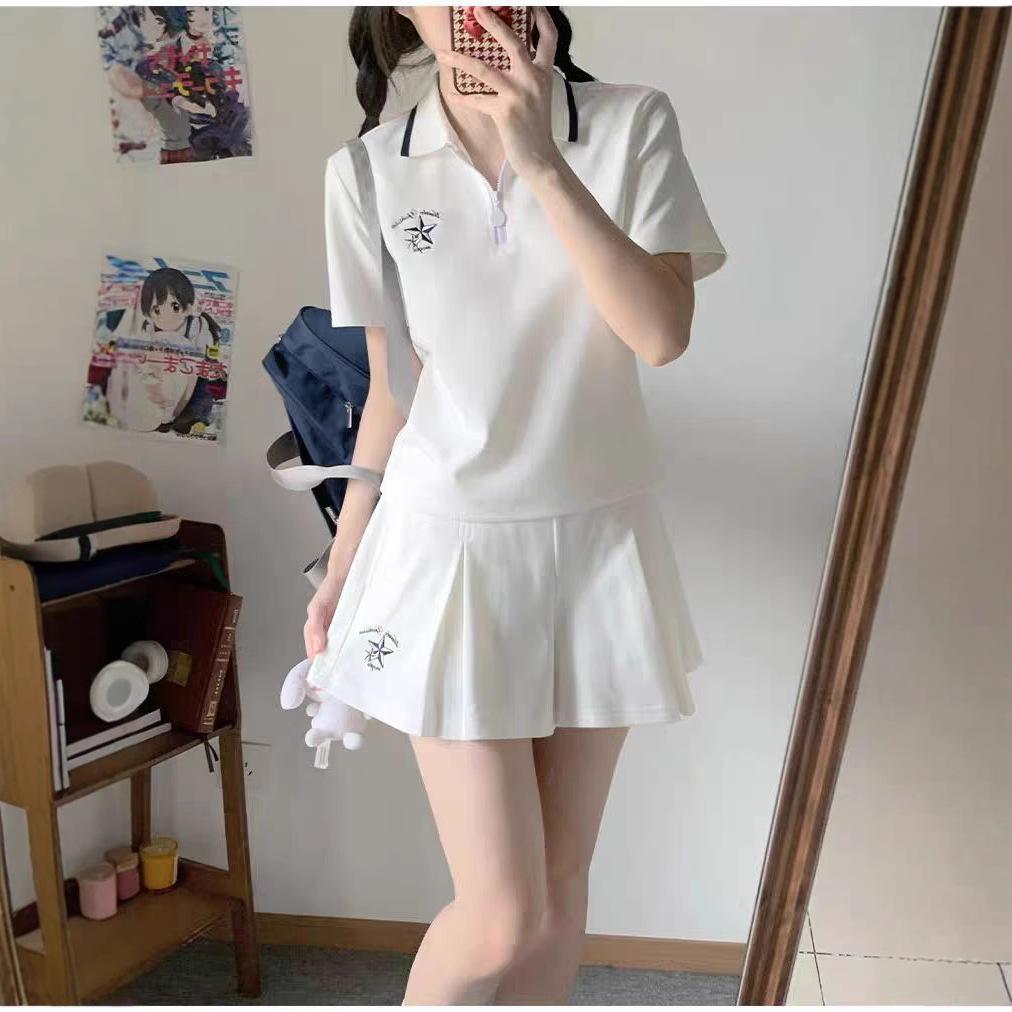 

Korean Style Fashion Sports Wear Women Set Short Sleeve Casual Slimming Versatile Two Piece XL білий