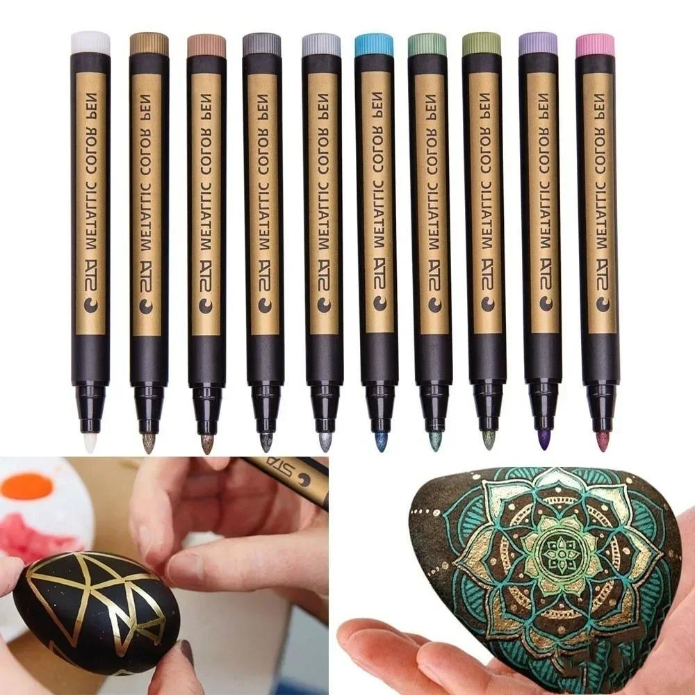 Fine Metallic Markers Paints Pens Art Permanent Writing Markers for Photo Album Gift Card DIY Craft Kids Stationery 10 Colors