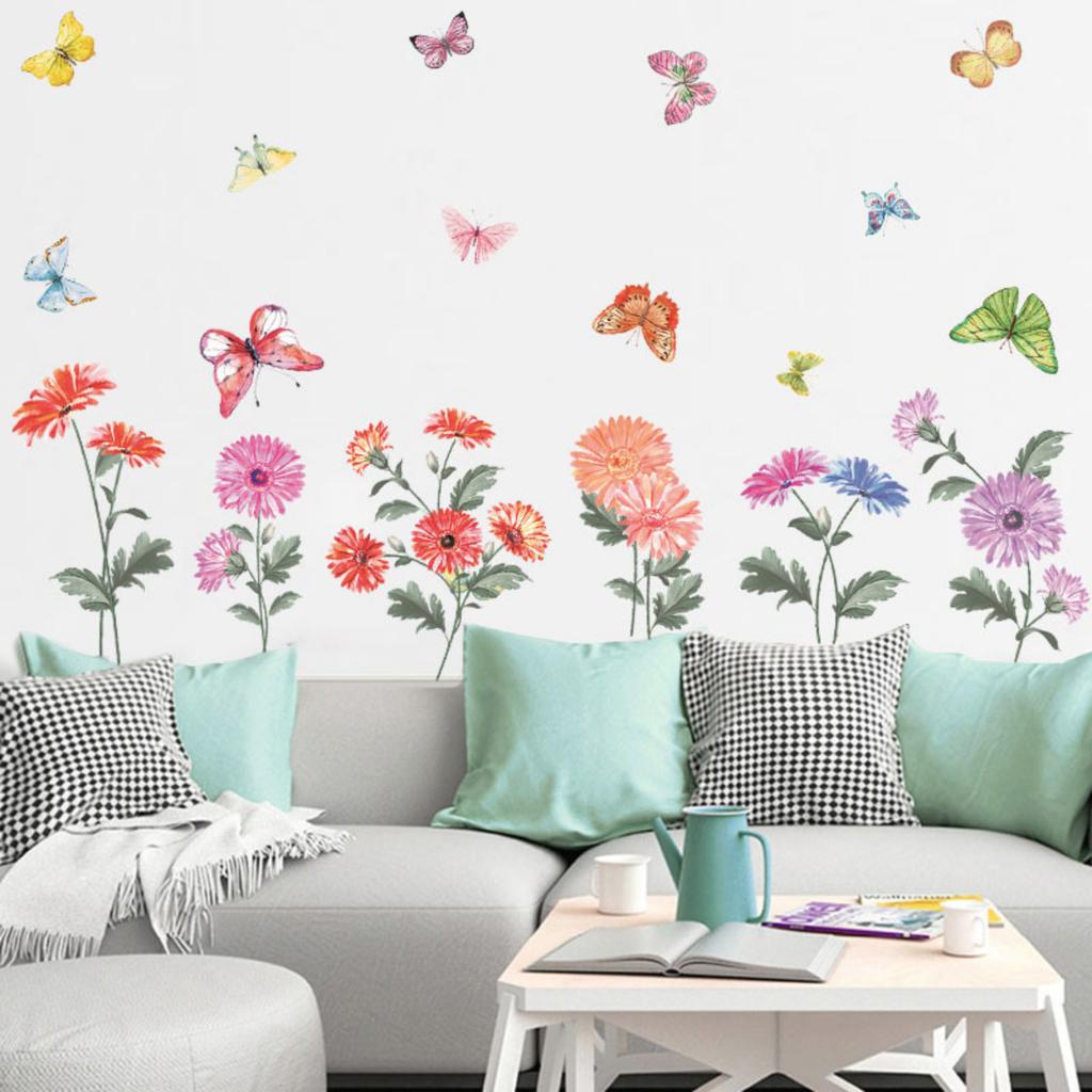 Self-Adhesive Flower and Butterfly Wall Decals for Living Room, Bedroom and Summer Decor, Plant Floral Glass Stickers