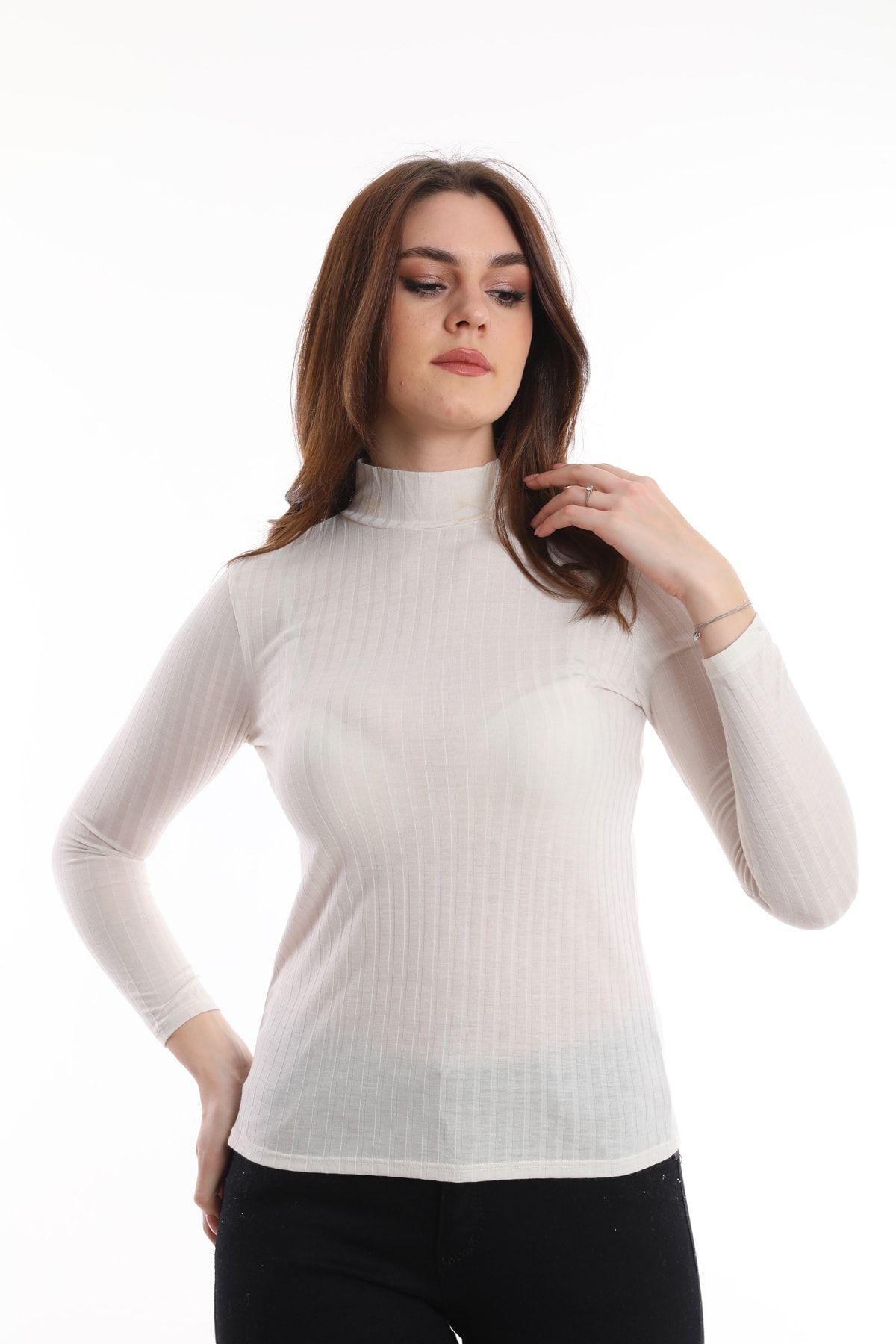 

Women s Big Size Blouse Half Turtleneck Ribbed Soft Stretch Fabric Blouse