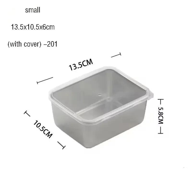 Thickened Stainless Steel Fresh-keeping Box Rectangular Square Plate Buffet Deepened Tray Fast Food Dish with Covered Square Box