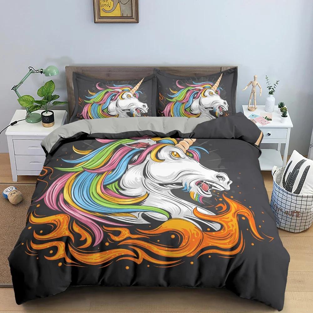 Cartoon Animal Unicorn Comfortable Duvet Quilt Cover Pillowcase Bedding Set Children Bedroom Decoration Home Textile