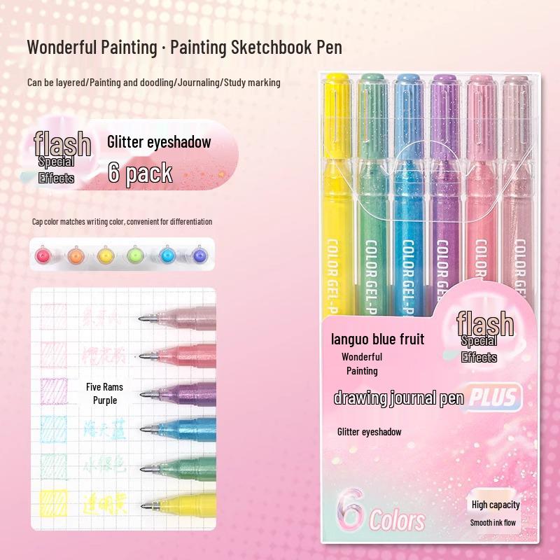 Blue Fruit Glitter Pen & Cartoon Artist Retro Paintbrush - DIY Color Journal for Students