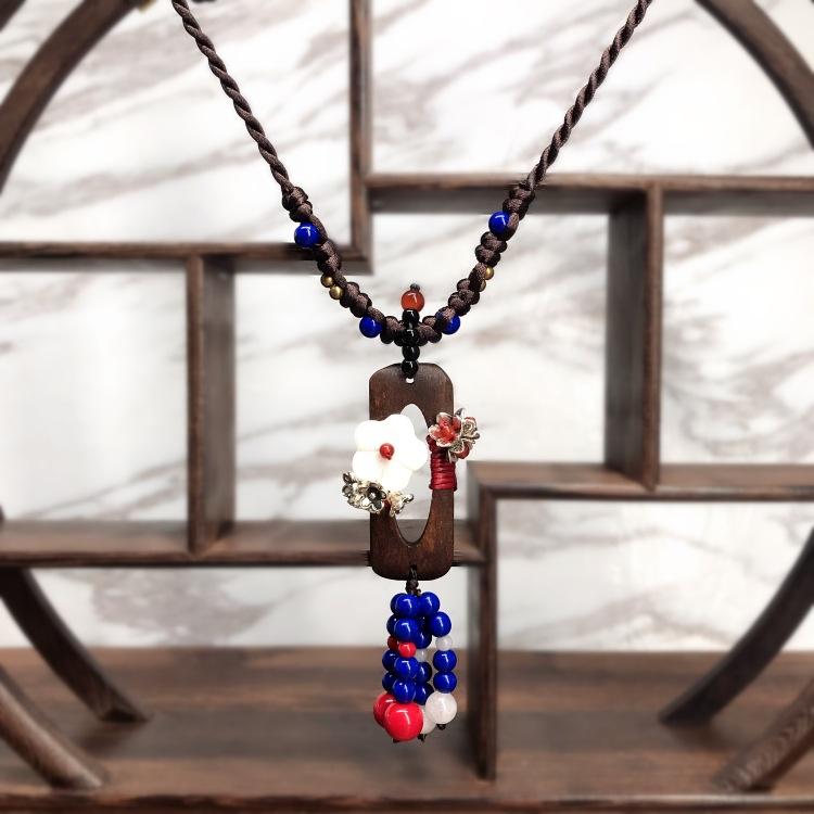 Retro Glazed Long Necklace, Women's Versatile Temperament Sweater Chain Agate Pendant Fringed Pendant Accessories