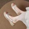Show long legs~ Round head straw woven open-toed sandals for women's summer heightened slope heel with sandals