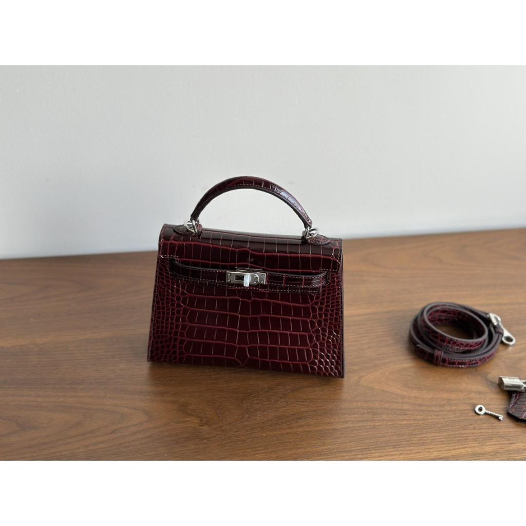 Kazilan 22cm Kelli generation crocodile pattern first layer cowhide handbag fashionable versatile single shoulder messenger women's bag