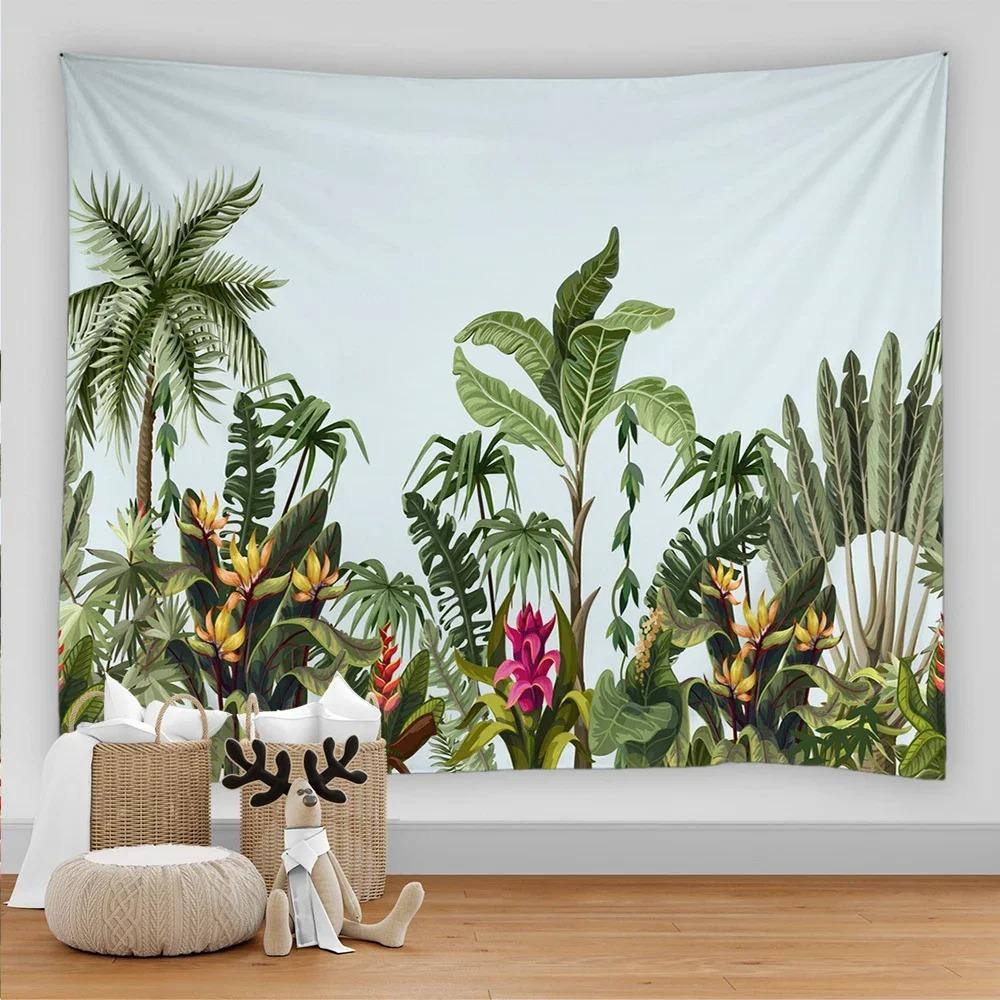 Tropical leaves flowers and birds beach wall hanging animal background palm tree wall hanging tapestry wall cloth carpet