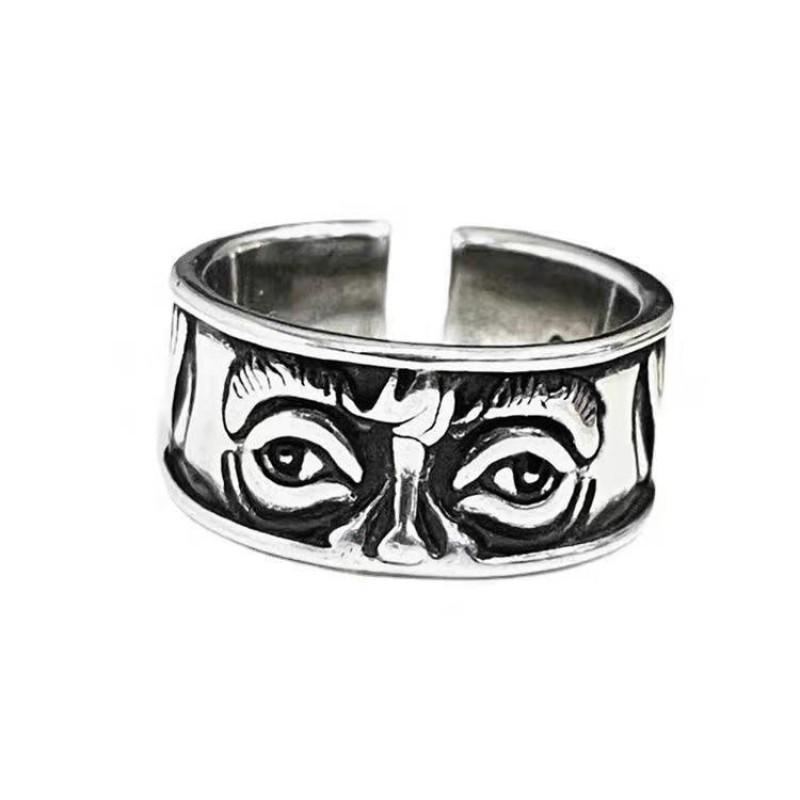 Adjustable Open Ring With Engraved Eye Motif Sterling Vintage Boho Jewelry Women Men Adjustable Open Band