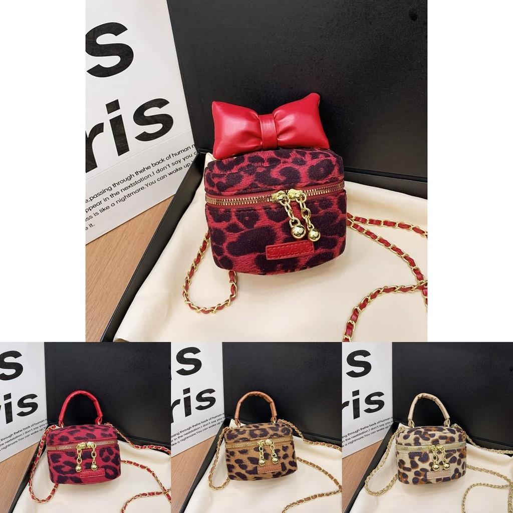 Trendy Leopard Print Stylish Crossbody Bag For Kids With Chic Bow Design