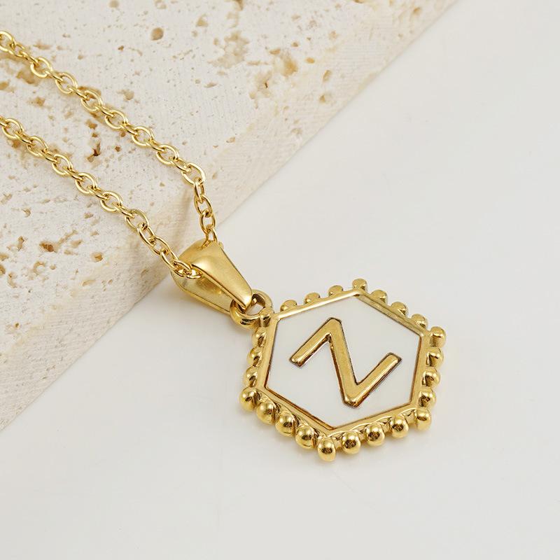 

New hexagonal letter pendant 18K fashion stainless steel 26 English letter necklace Single pendant