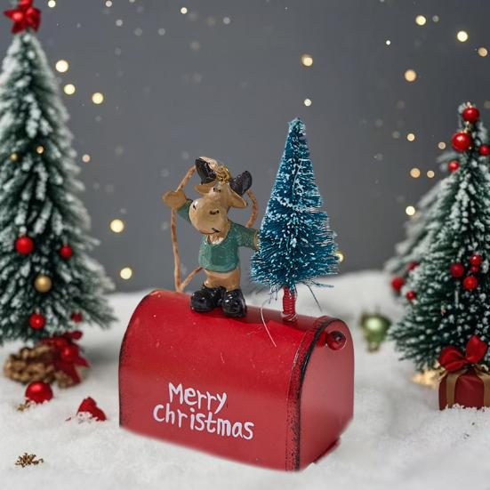 Christmas Mailbox Ornament Metal Mailbox Hanging Decoration with 3D Snowman Santa Elk Tree Figurine Iron Art Letter Box for Tree Home Decor