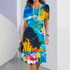 2026 Summer Coconut Tree Print Clothes Women's Vacation Long Skirt Women's Fashion Loose Casual Dress