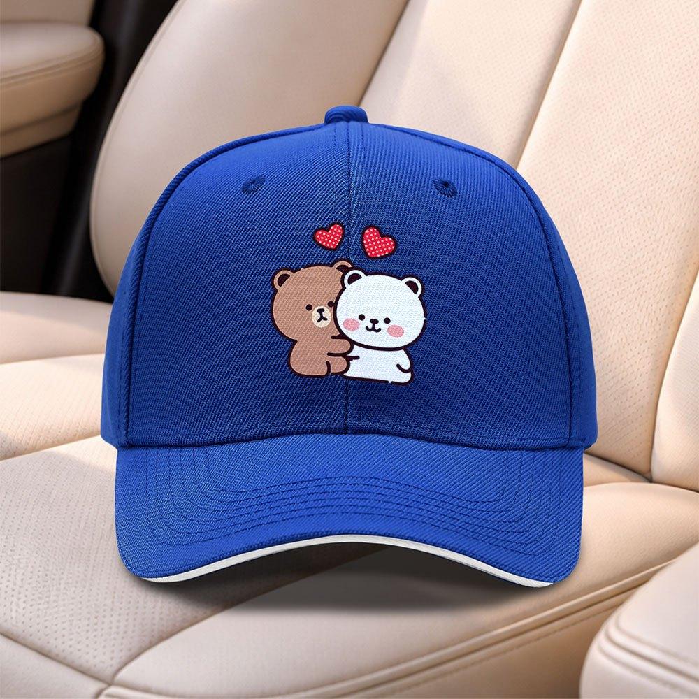 Cute Bear Couple Sandwich Baseball Cap Adjustable Duck Tongue Hat For Men Women Travel Sports Fishing Gift