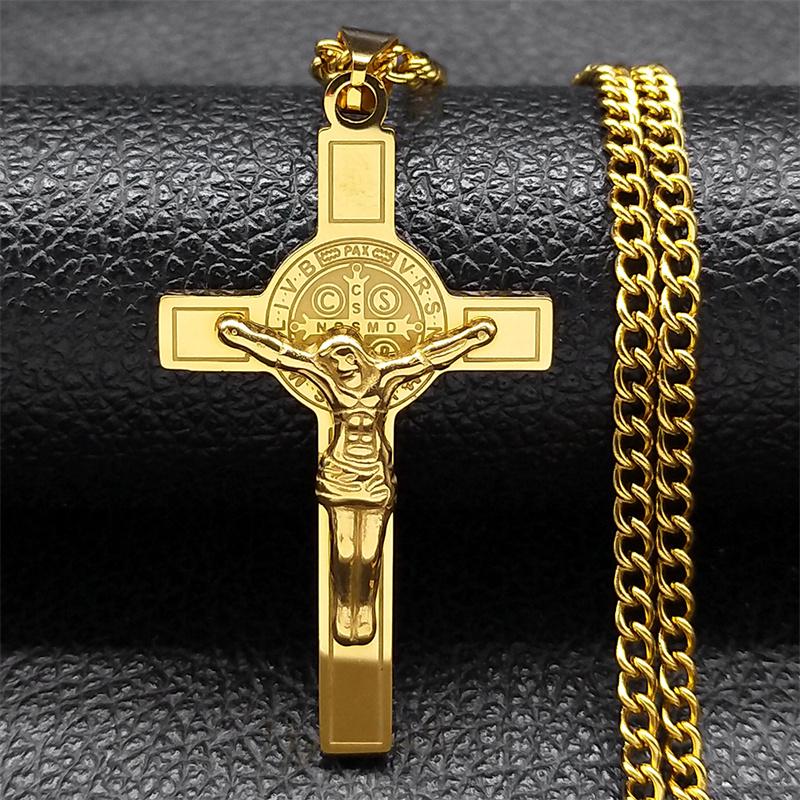 Christian Bible Stainless Steel Jesus Cross Long Necklace Men/Women Necklace Pendant Religious Jewelry Acero Inoxidable N6193S05
