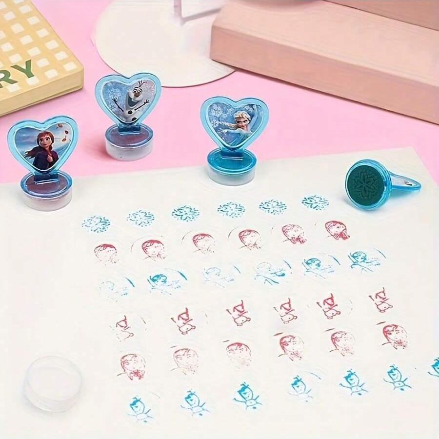 MINISO 6pcs Frozen Princess Stamp Set - Washable Cartoon Seal Stamps - Multi-color Options, Suitable for Album Decoration